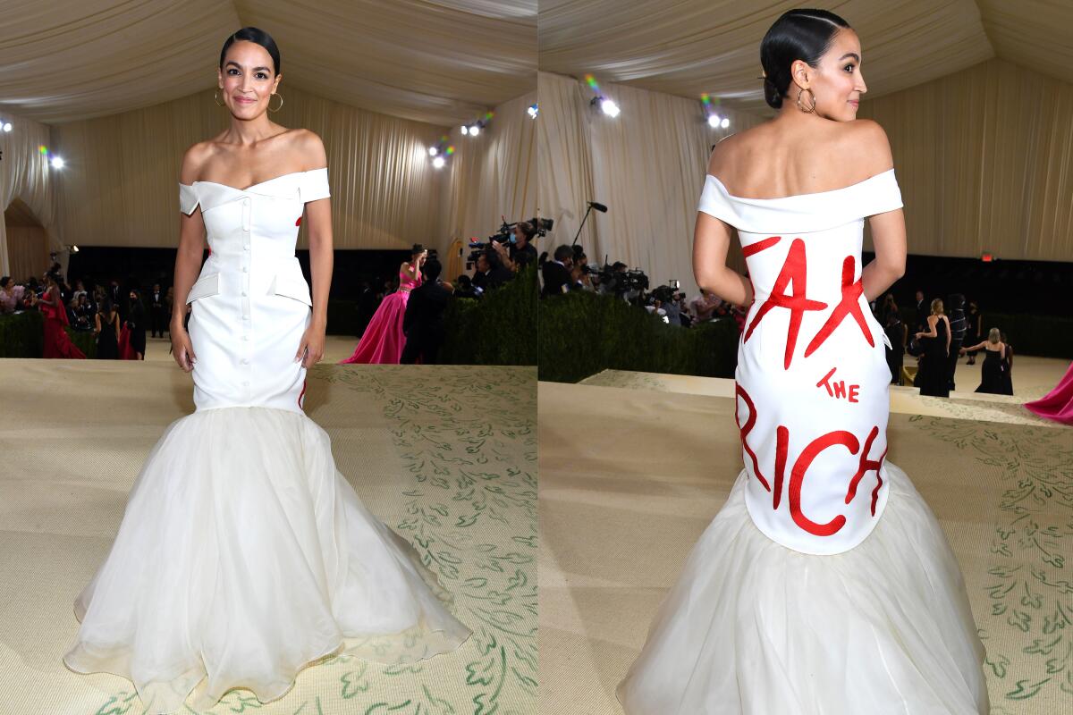 Met Gala AOC is still defending her Tax the Rich dress Los